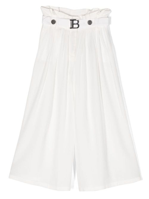 Paperbag-waist wide-leg trousers - White