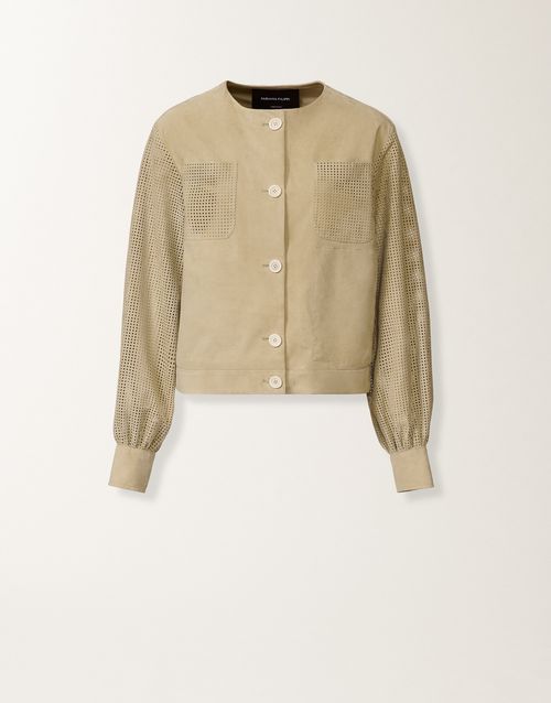 Perforated suede jacket, khaki