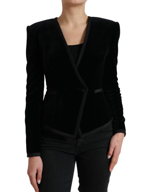 Cotton Velvet Double Breasted Blazer — Black