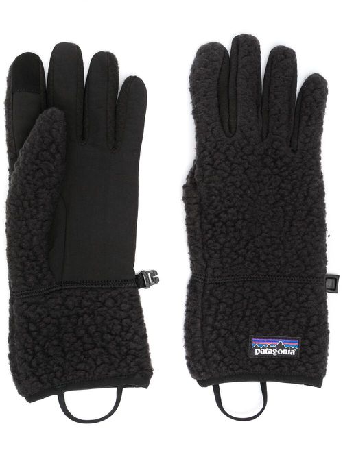 Logo-patch fleece gloves - Black