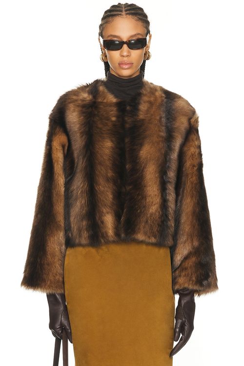 NILI LOTAN Elan Shearling Jacket in Camel & Brown - Brown. L also in