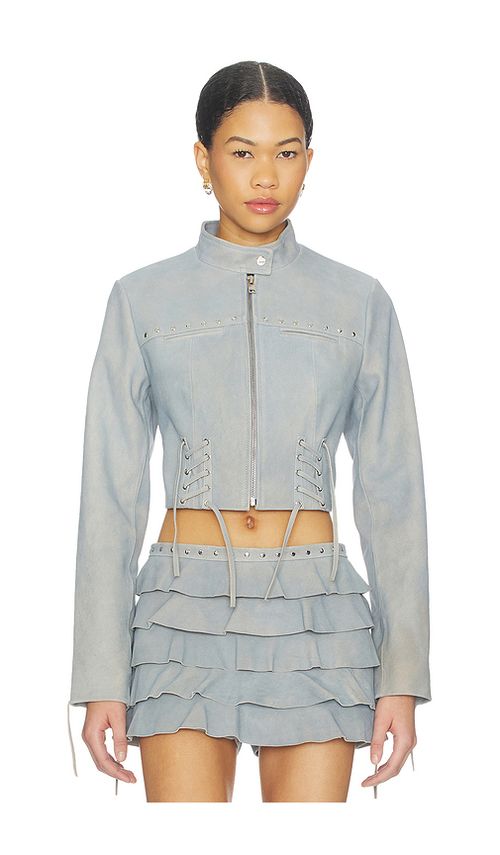 LAMARQUE x REVOLVE Silvina Suede Biker Jacket in Slate. L. Also in M, S