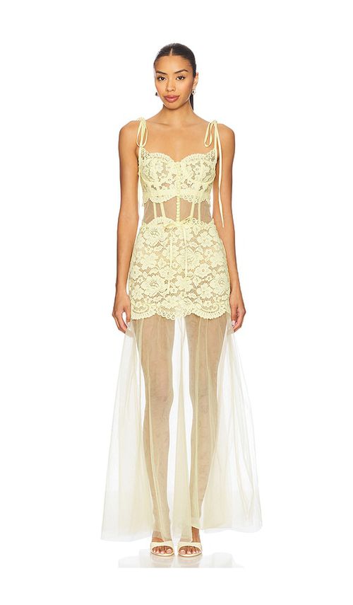 For Love & Lemons ABENDKLEID VIOLA in Lemon. Größe XL. Also in M