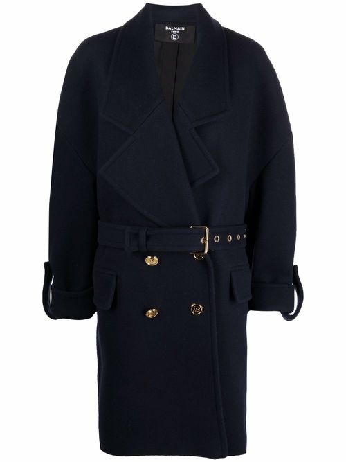 Large belted wool coat - Blue