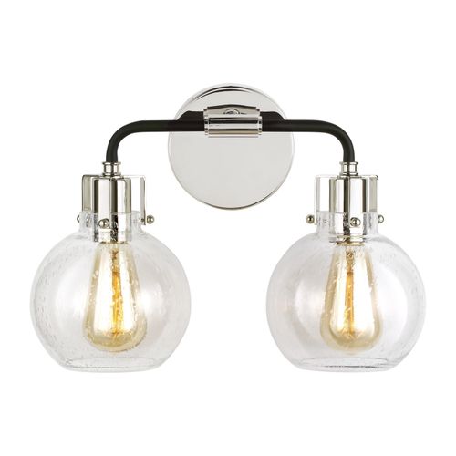Visual Comfort Studio Clara 2-Light Bathroom Vanity Light in Polished Nickel And Textured Black by Sean Lavin