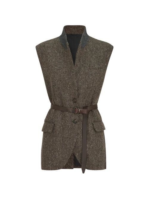 Chevron Virgin Wool Vest — Olive