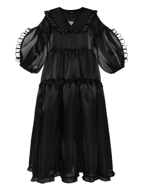 Crystal-embellished puff-sleeve dress - Black