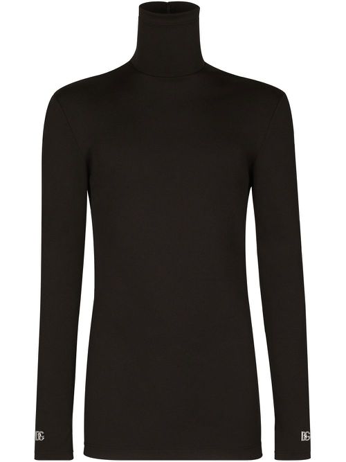 Roll-neck stretch-knit top - Black