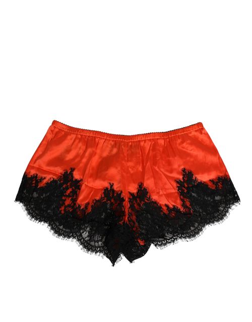 Silk Satin with Black Lace Trim Shorts — Red