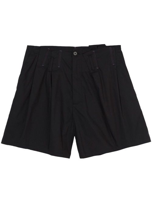 Pleated cotton-blend shorts - Black