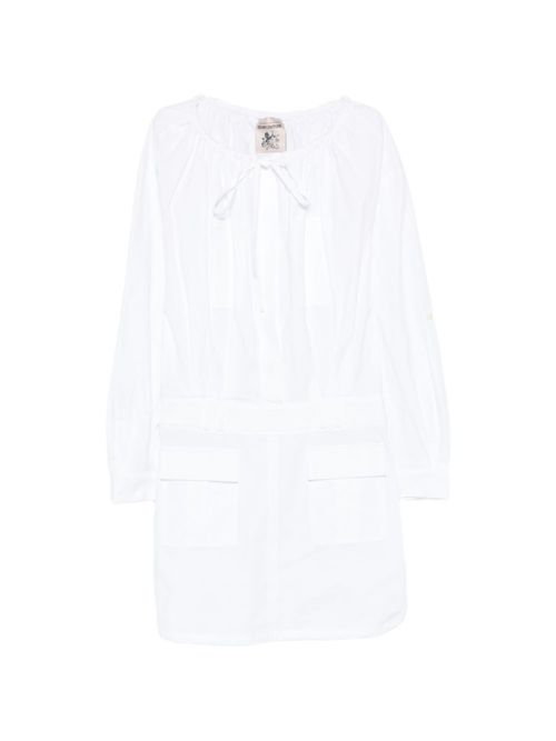 White Tie Neck Mini Dress