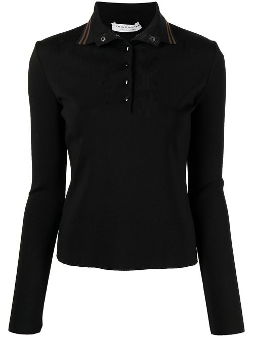 Stretch long-sleeve polo shirt - Black