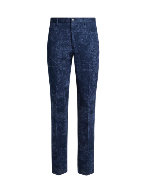 Cotton Jacquard Trousers With Floral Motif
