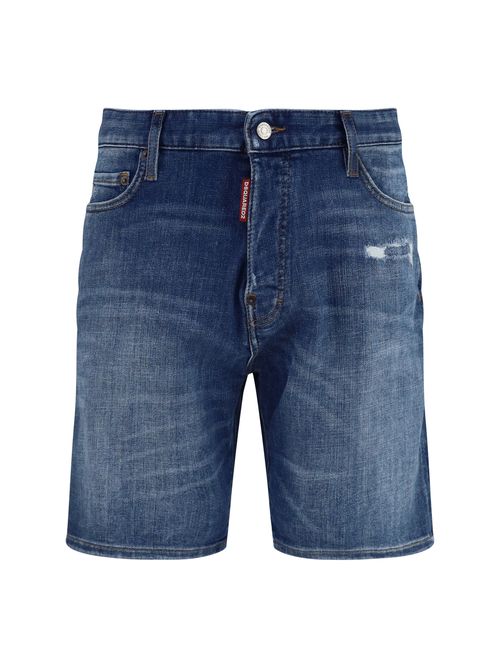 Distressed Denim Bermuda Shorts — Navy