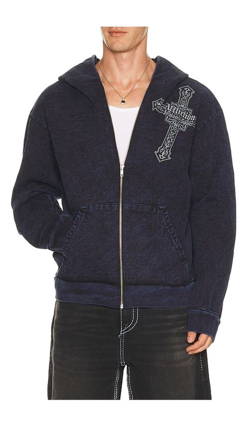 Affliction Seeker Long Sleeve Zip Hoodie in Blue. XL/1X. Also in S