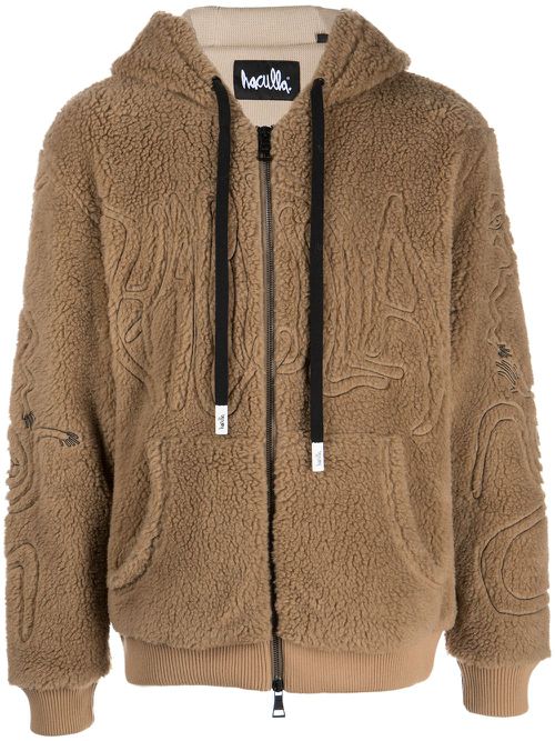Faux-shearling zip-up hoodie - Brown