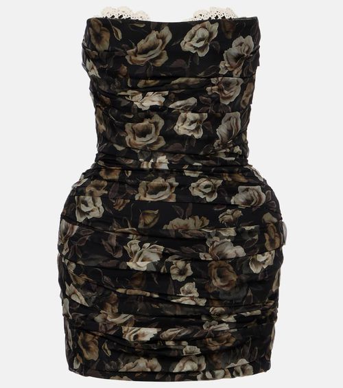 Floral ruched silk minidress