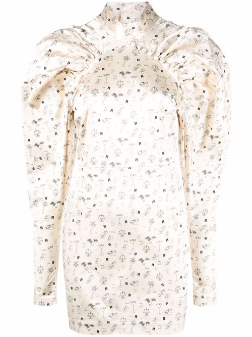 Kim puff-sleeve dress - Neutrals