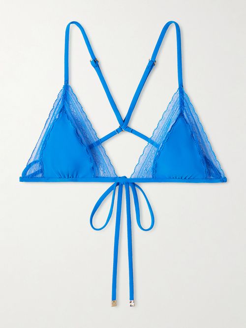 Lace-trimmed Triangle Bikini Top - Blue