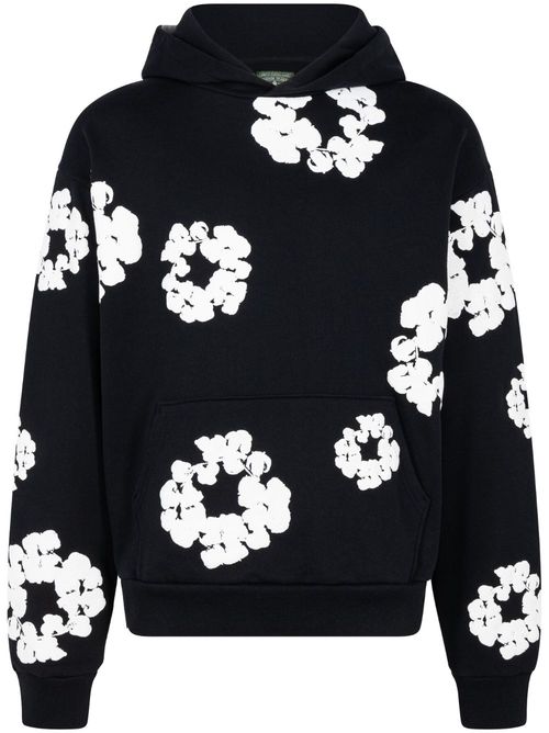 Printed "Cotton Wreath" hoodie - Black