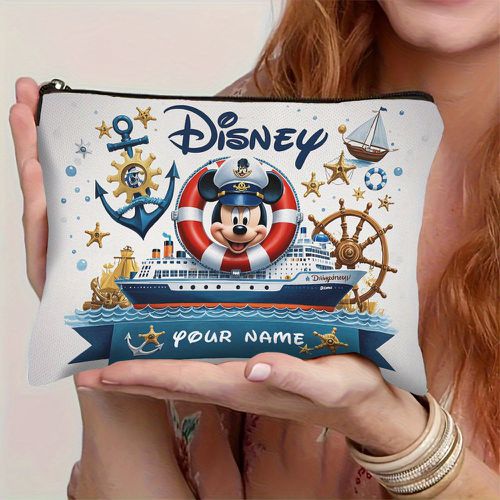 TEMU [customized][]1pcs Cruise Nautical Adventure Women's Cosmetic Bag - Portable Multipurpose Pouch For Makeup And Stationery, Zippered Travel Bag