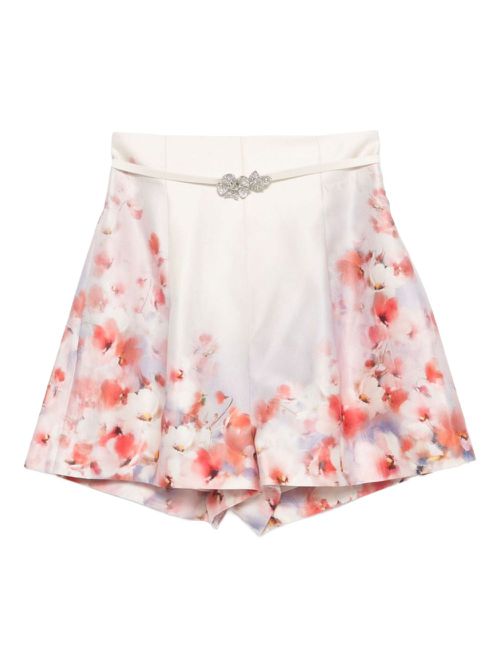 Crush floral-print high-waisted shorts - White
