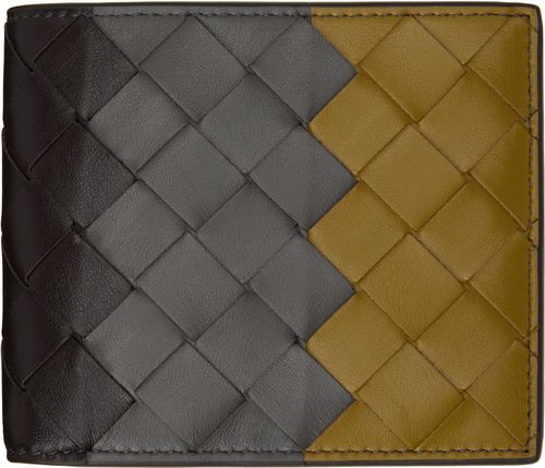 Bottega Veneta Gray & Khaki Intrecciato Bi-Fold Wallet