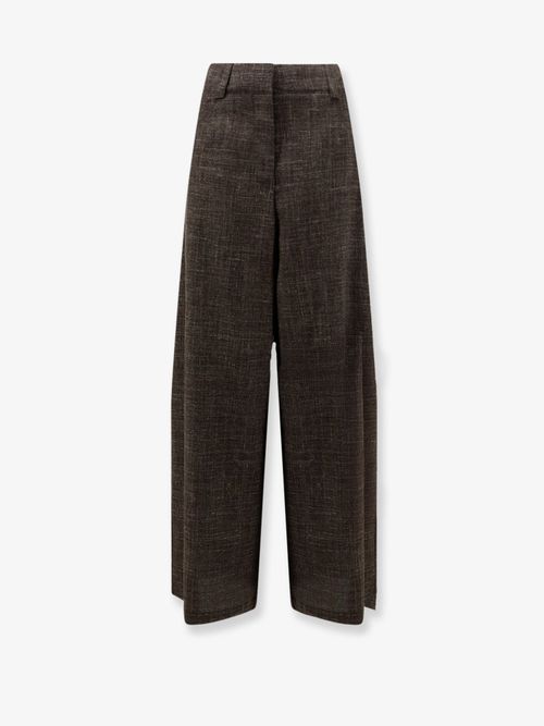 Wool-Linen Blend Wide-Leg Trousers — Brown
