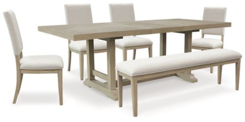 Vallardia Dining Table and 4 Chairs and Bench, Light Grayish Brown