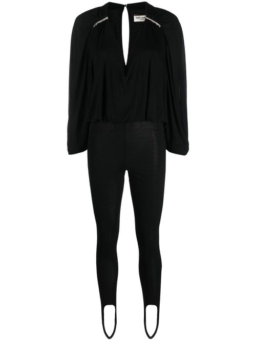 Open-sleeve embellished jumpsuit - Black