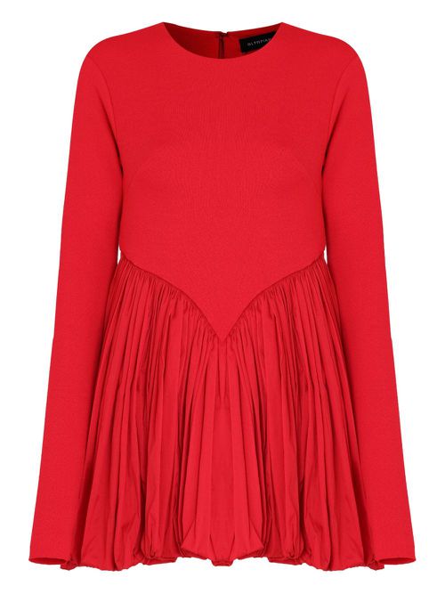 Pleated balloon mini dress - Red