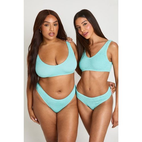 Boohoo Womens Premium One Fits All Crinkle V Front Thong Bikini Bottom - Blue Nylon - One