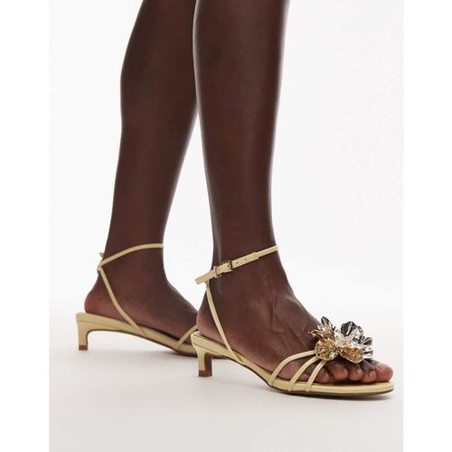 Topshop Womens Inaya kitten heel strappy sandal with gold flower in yellow