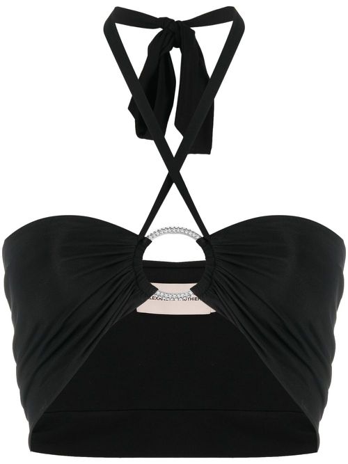 Embellished-ring halterneck crop top - Black