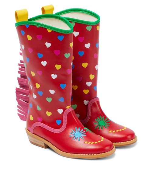Printed fringed rain boots
