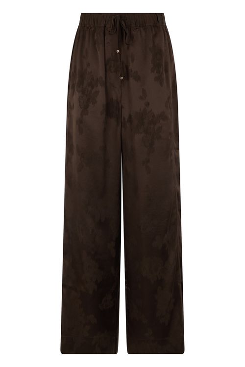 Jacquard Satin Straight-Leg Pants with Elastic Waistband