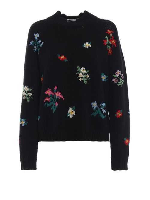 Multicolour embroidered wool jumper