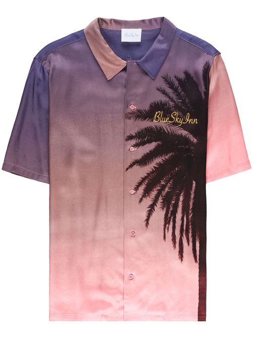 Embroidered-logo short-sleeve shirt - Pink