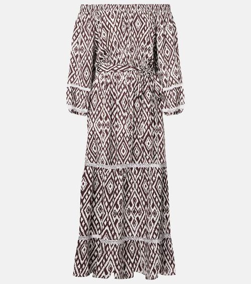 Eclipse gathered printed midi dress