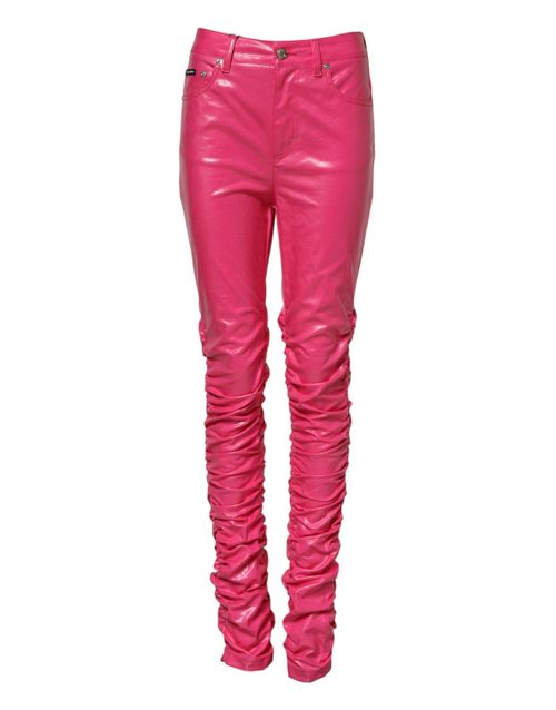 High-Waisted Skinny Cotton Jeans — Pink