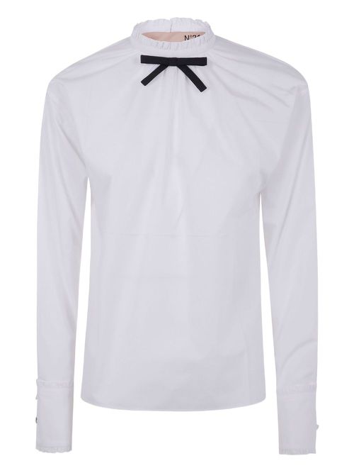 Bow-detailed ruffled shirt - White
