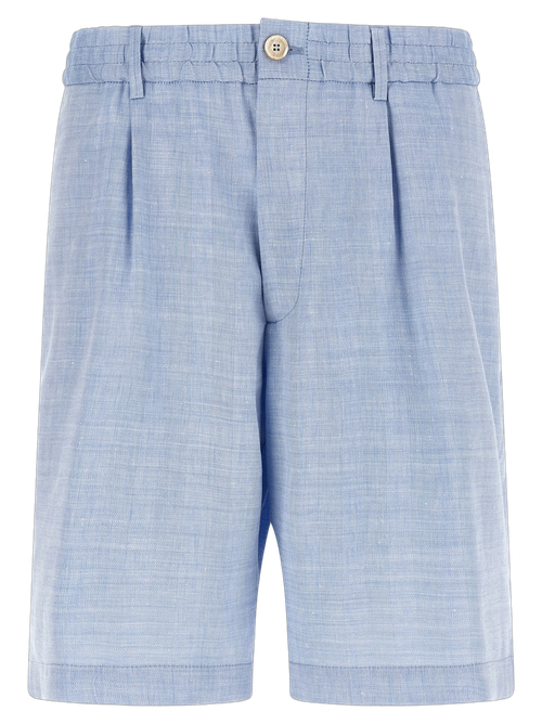 Linen and Virgin Wool Bermuda Shorts — Blue