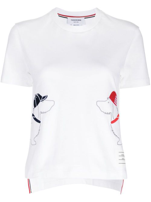 Dog-embroidered cotton T-shirt - White