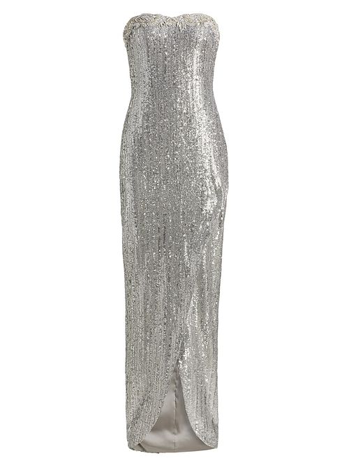 Women's Embellished Strapless Column Gown - Silver