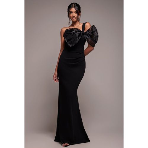 Goddiva Organza Bow One Shoulder Scuba Crepe Maxi Dress - Black