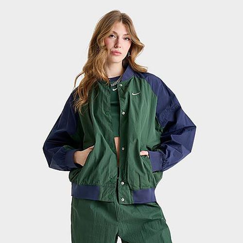 Women's Sportswear Oversized Varsity Jacket in Fir/Midnight Navy/Chalk