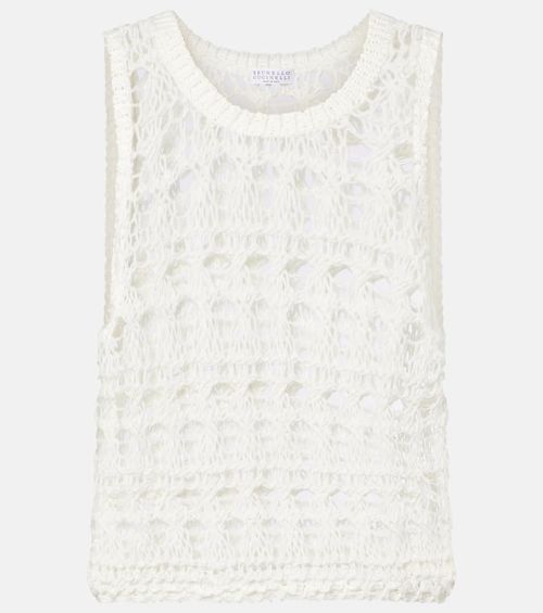 Open-knit jute and cotton-blend top