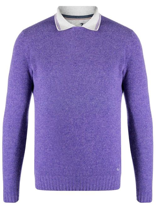 Polo-collar cotton sweatshirt - Purple