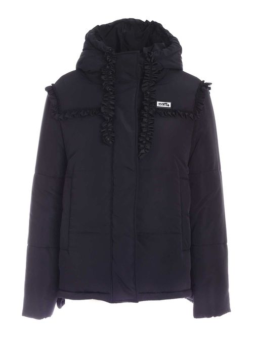 Rouches detailed padded jacket in black