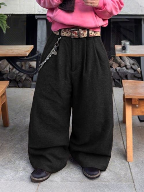 Men's Solid Color Textured Loose Casual Pant SKUL30579 - Black / S